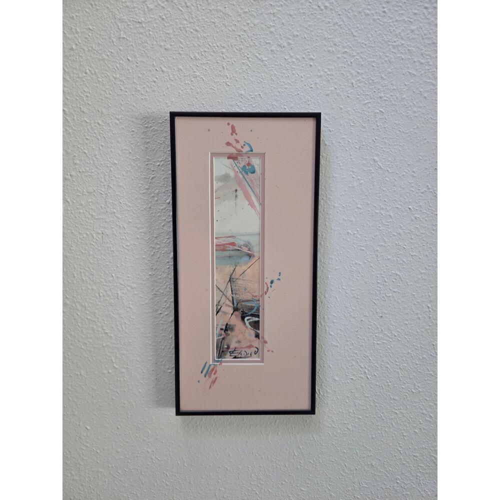 Mary Endico Abstract Watercolor 17x8" Framed Vintage Modern Art Signed Original